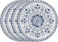 Jogo americano Qinghua porcelana retrô jogo americano azul floral linho adequado para mesas organizadas internas e externas