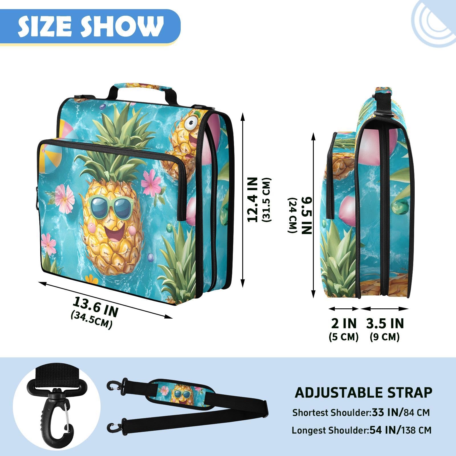 Summer Pineapple Pool Pattern Zipper 3 Ring Binder Bag