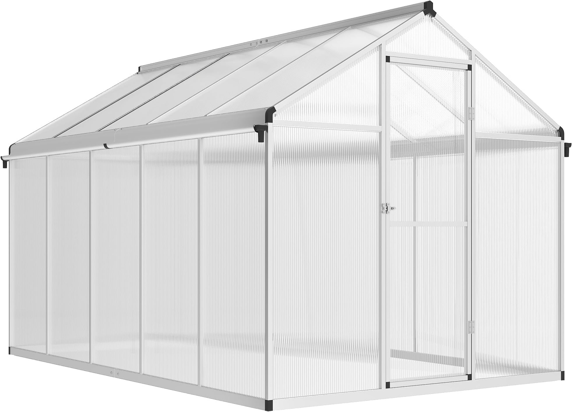 Outsunny 6 x 10フィート ポリカーボネート温室 雨どい付き 大きなウォークイン グリーンハウス ドアと窓付き 庭の植物 成長する家 アルミニウムフレーム