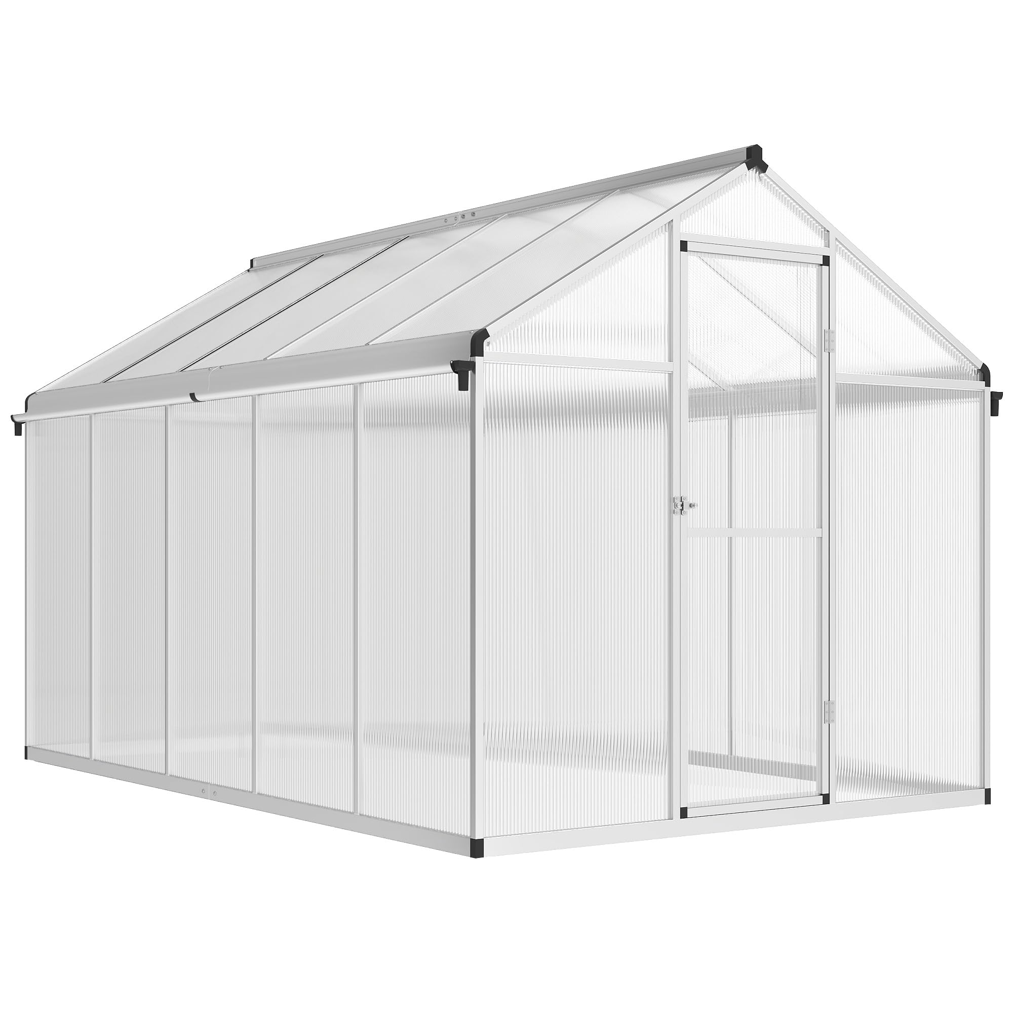 Outsunny 6 x 10ft Polycarbonate Greenhouse with Rain Gutters, Large Walk-In Green House with Door and Window, Garden Plants Grow House with Aluminium Frame and Foundation