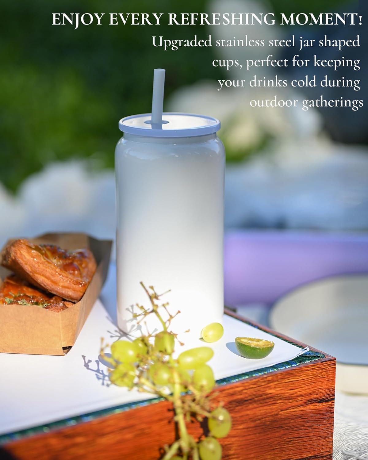 6 Pack Glass Cups with Lids and Straws, 16oz Stainless Steel Sublimation Tumbler, Beer and Iced Coffee Cups, Smoothie Cup for Whiskey, Soda, Tea, Water - Image 6