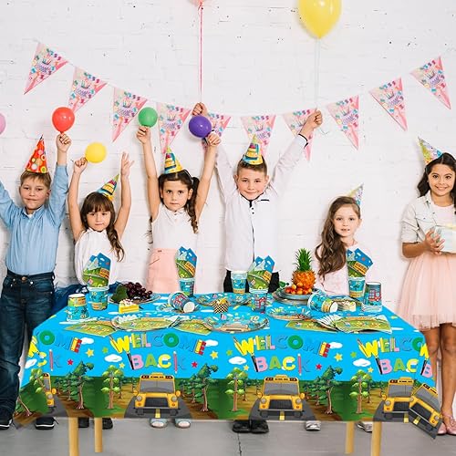 Miniatura 6 de Decoraciones de regreso a clases, 121 piezas, platos y servilletas para fiesta de autobús escolar, suministros de fiesta para el primer día de
