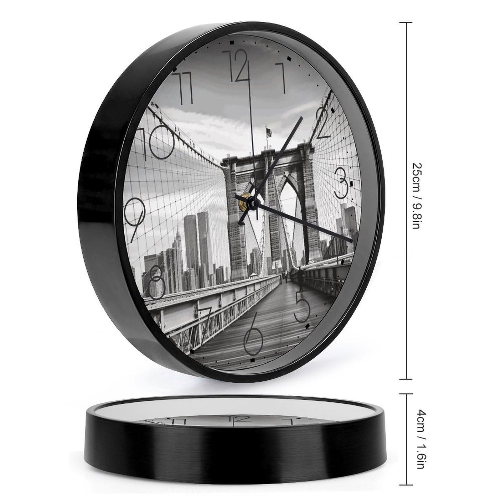 Orologio da parete con ponte di Brooklyn, silenzioso, senza ticchettio, moderno, a batteria, rotondo, analogico, classico, per camera da letto, cucina, ufficio