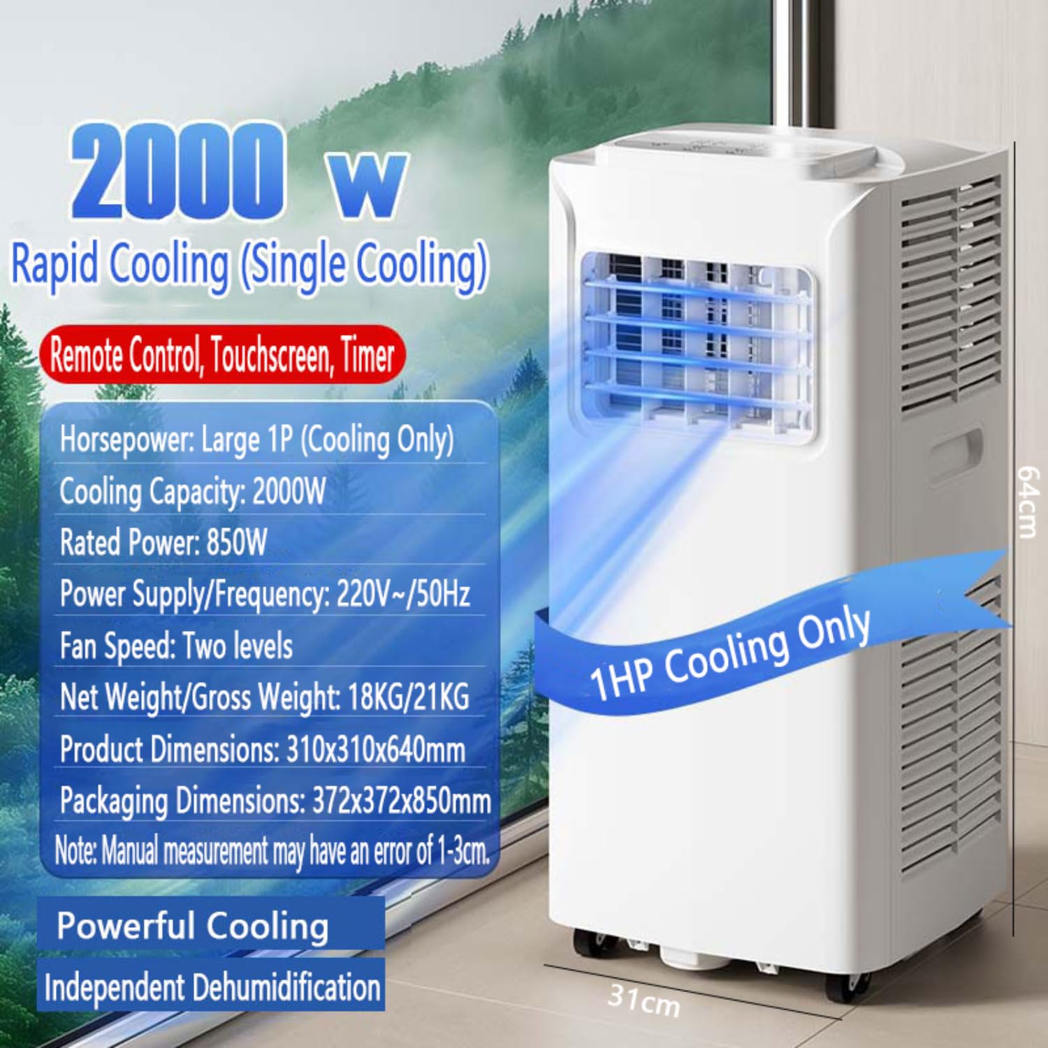 Tragbare AC-Einheit 8000 BTU, Selbstverdunstungsdesign, leiser Schlafmodus, 24h-Timer, energieeffizienter Kühlventilator mit Fernbedienung für Schlafzimmerbüro, einfache Rollen im Lieferumfang enthalt