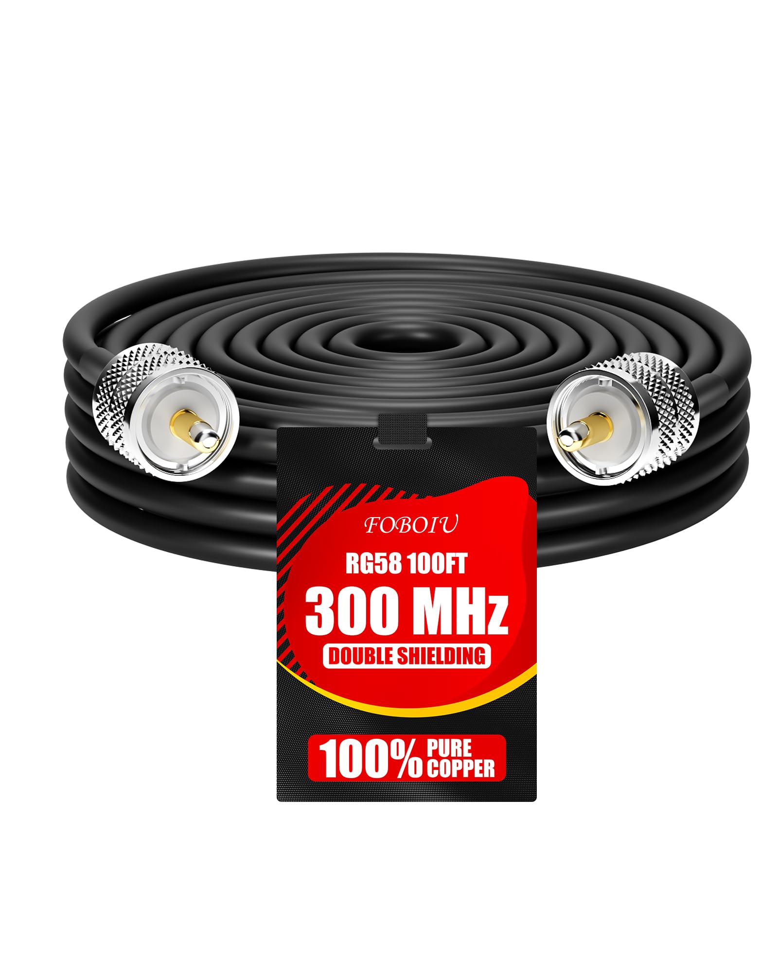 Cable extensor coaxial 50 ohmios RG58 de 100 pies con conectores PL259 UHF macho 8