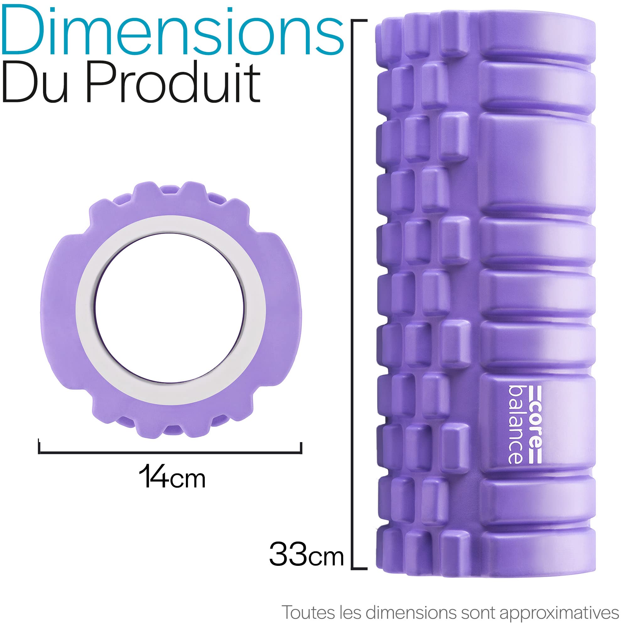 Core Balance Rouleau de Massage à Picots pour Massage Profond des Muscles - Rouleau Massage en Mousse à Quadrillage - Foam Roller de Fitness Idéal pour Point Gâchette