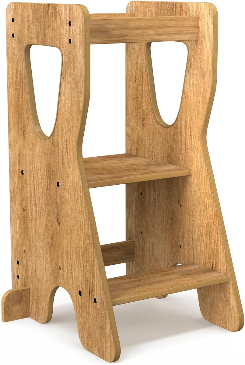 COSYLAND Lernturm ab 1 Jahr - Learning Tower - Höhenverstellbar Montessori Lernturm mit Kippschutz, Natur