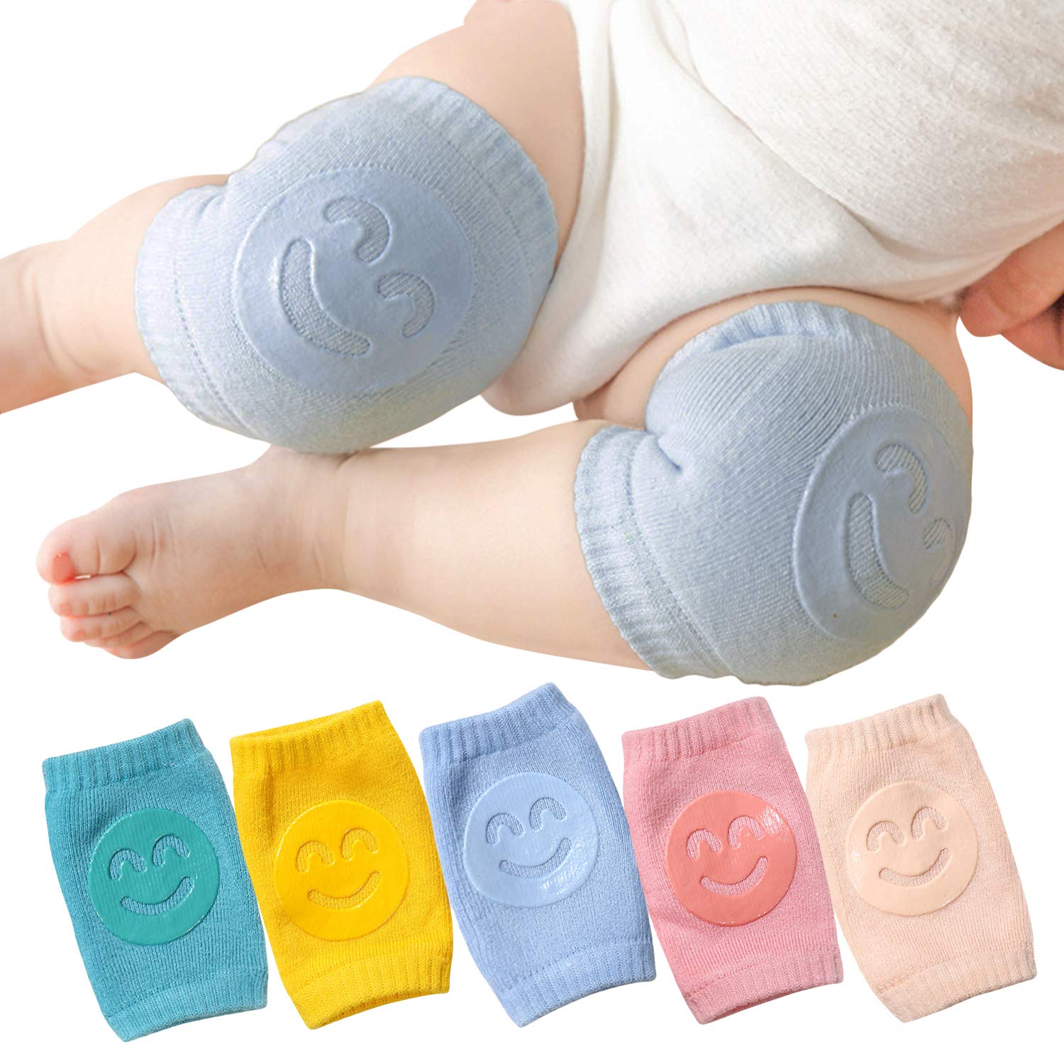 De feuilles 5 Pairs Baby Anti-Slip Knee Pads for Crawling Stretch Adjustable Protector Kneepads for Toddler Girls Boys (Multicolors)