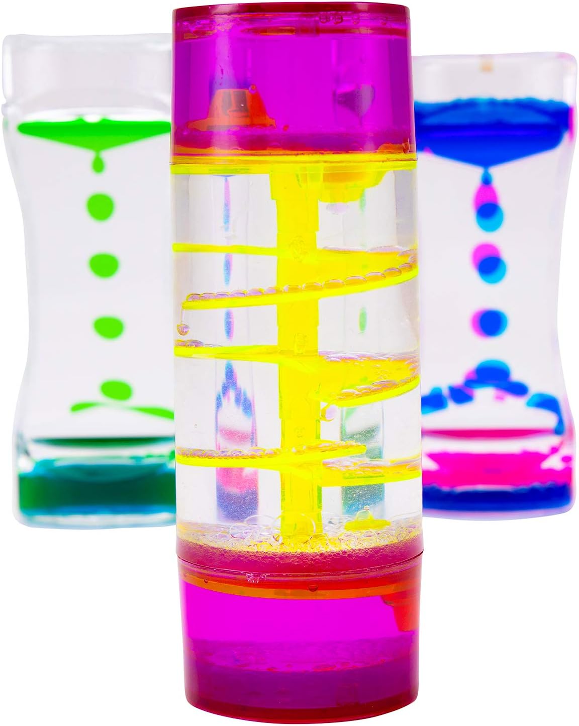 Liquid Motion Bubbler Set (Variety 3-Pack) The #1 Sensory Relief Fidget Toys Water Bubbler & Liquid Timer for Autistic Children & Sensory Kids + Spiral Liquid Motion Bubbler for Sensory Play : Office Products