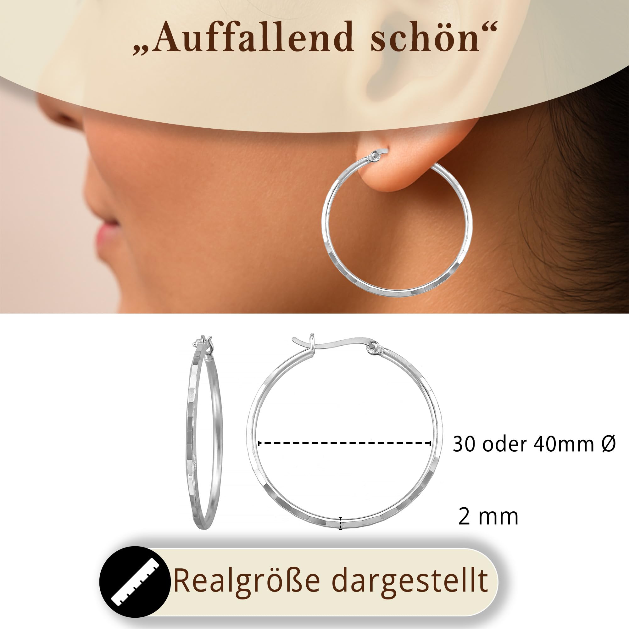 CASSINI Creolen aus 925 Sterling Silber oder vergoldet – Ohrringe mit modernem Klappverschluss, hypoallergen, nickelfrei, bequem und zeitlos, stilvoller Schmuck für Damen 3CVG