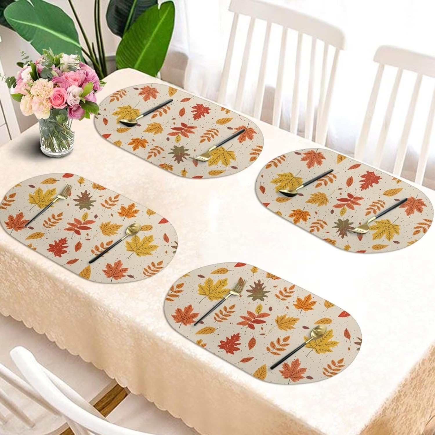 Maple Placemats Set of 4 Heat Resistant 18x12 Inch Dining Table Mats for Thanksgiving Table Setting Decor Oval Place Mats Waterproof