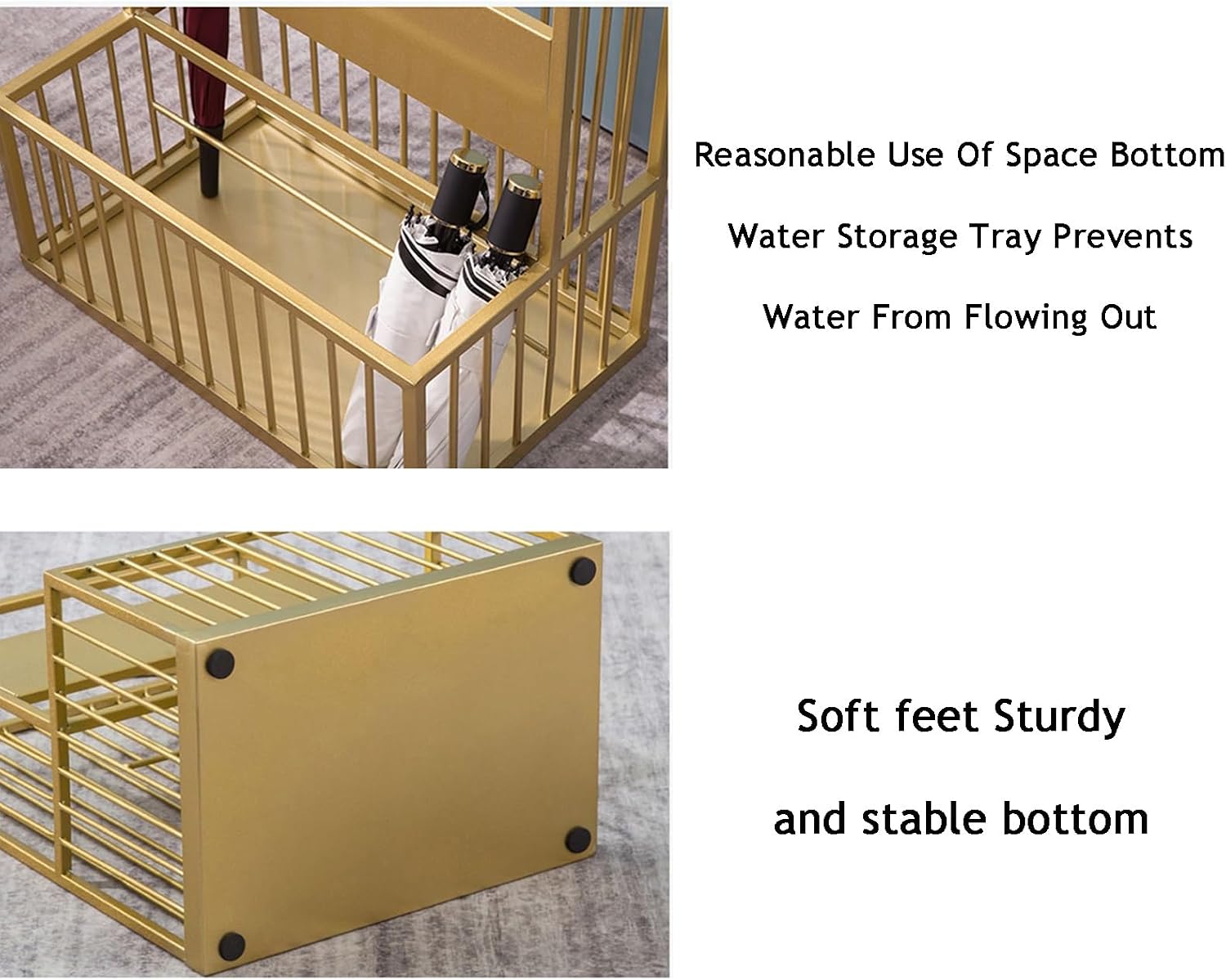 Free Standing Umbrella Stand Rack, Umbrella Holder Organizer with Drip Tray, Partitioned Storage for Hallway Entryway Office