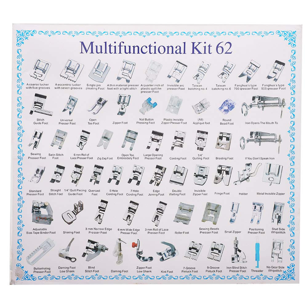 Juego de Prensatelas para Máquina de Coser, 62 Uds, Prensatelas Profesional para Recolección de Prensatelas, Accesorio para Máquinas de Coser Domésticas