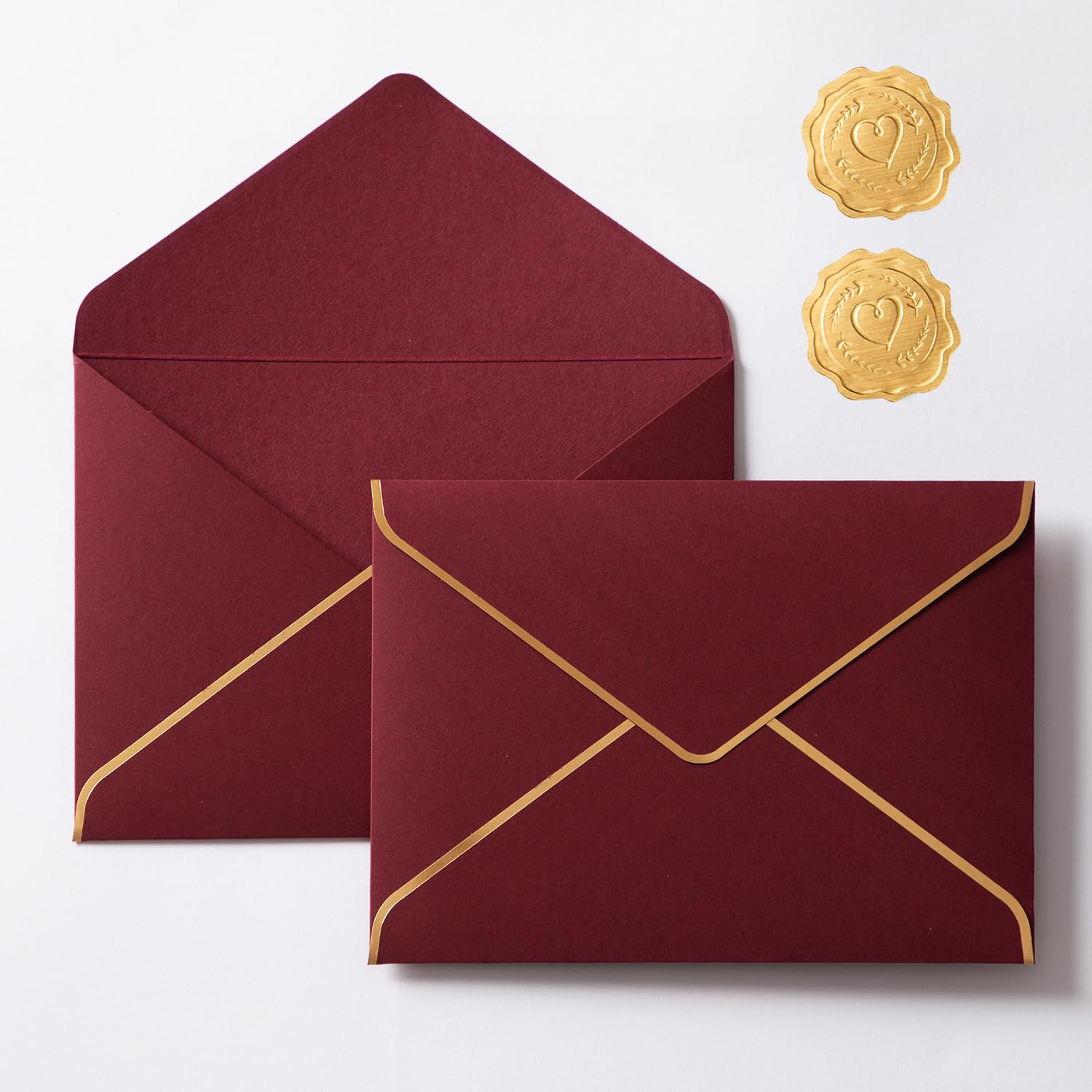 30 Pcs A7 Envelopes 5 x 7 Card Envelopes and 30 Pcs Gold Embossed Wax Seal Envelopes Self Adhesive V Flap Envelopes with Gold Border for Graduation