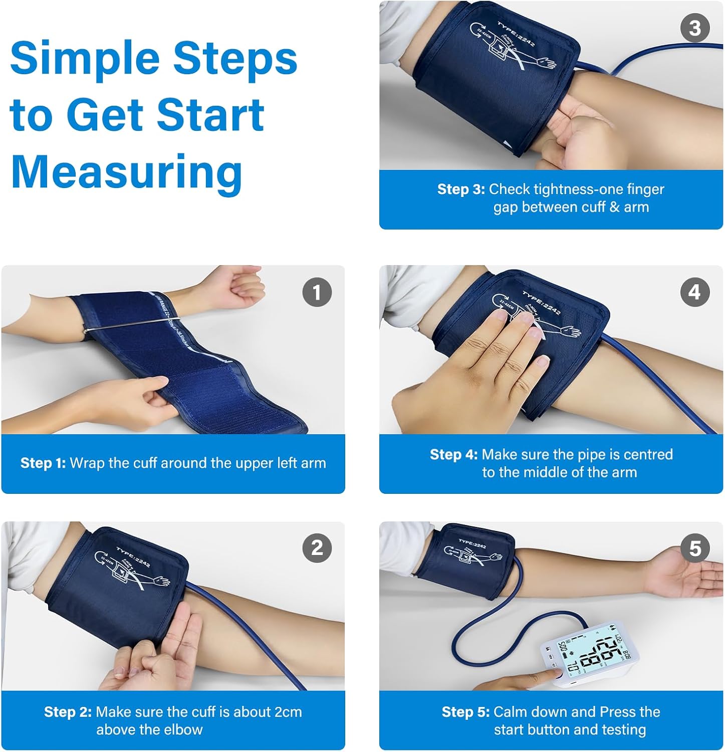 ADKING Upper Arm Blood Pressure Monitor Home Use LCD Backlit Screen,Large Cuff,2 User Mode 500 Memories,Two Power Options,4xAAA Batteries (Light Blue)