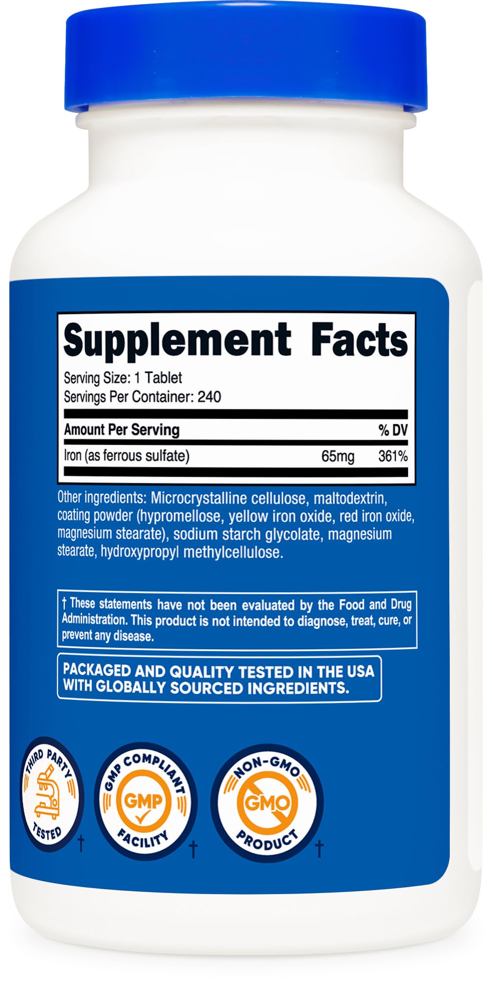 Nutricost Iron (As Ferrous Sulfate) 65mg, 240 Tablets, Gluten Free — Amazon image 5