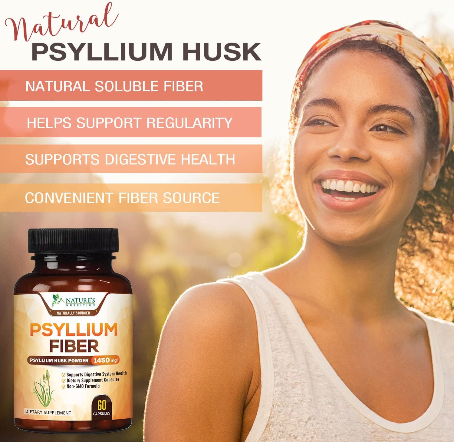 Psyllium Husk Capsules 1450mg - Premium Natural Soluble Fiber Supplement - Made in USA - Psyllium Fiber Helps Support Digestion & Regularity - 60 Capsules : Health & Household