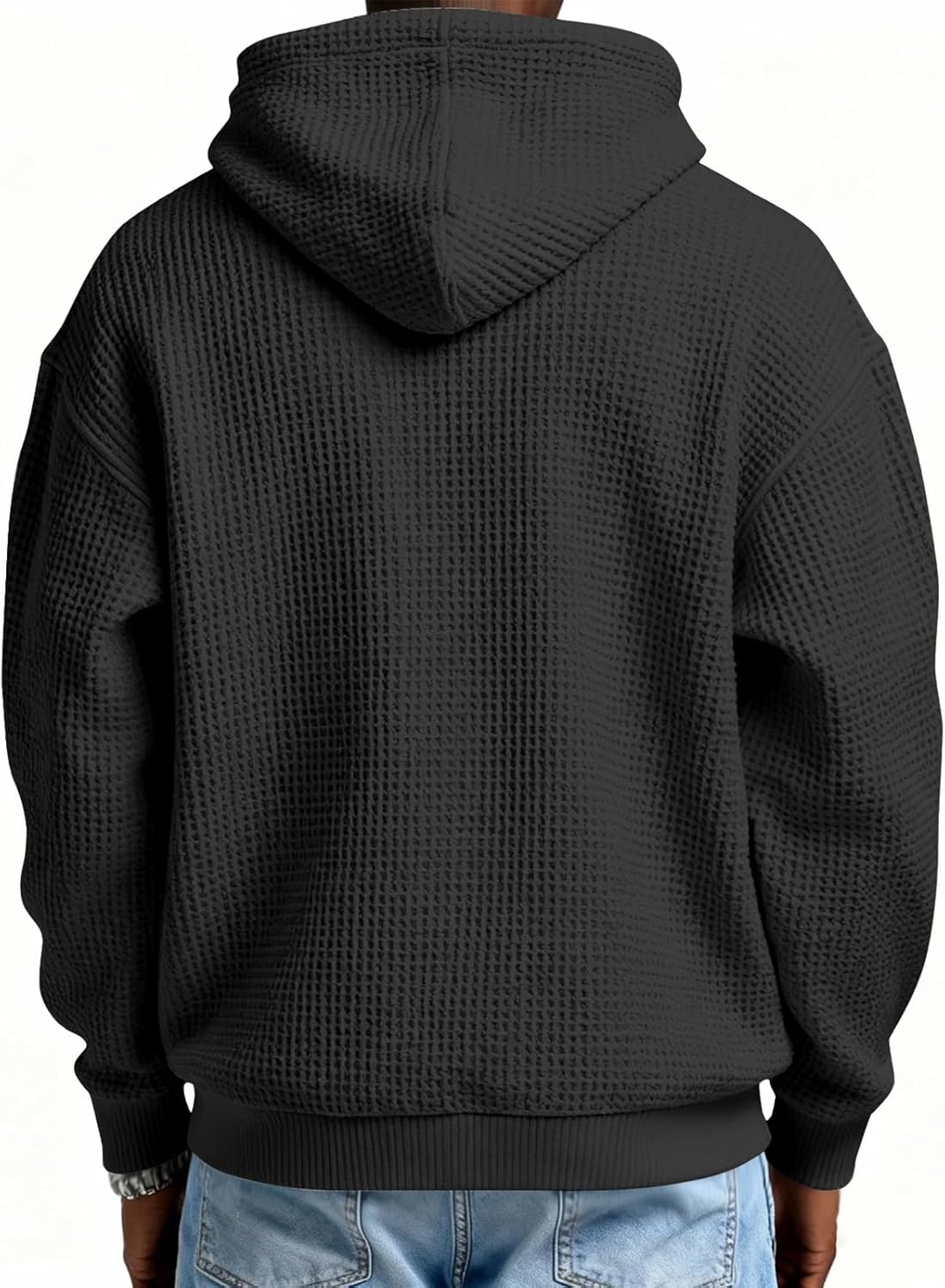 PIDOGYM Men's Quarter Zip Hoodie Waffle Knit Pullover Long Sleeve Casual Loose Fit Sweatshirt Hooded Tops with Pockets - Image 2