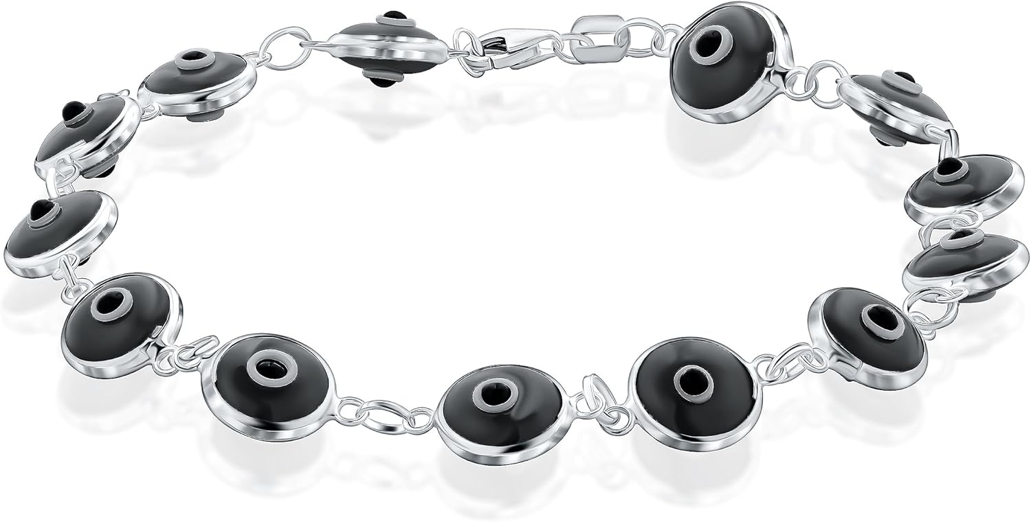 PORI JEWELERS 925 Sterling Silver 6MM Multicolored Evil Eye Bracelet for Women - 7.5 inches