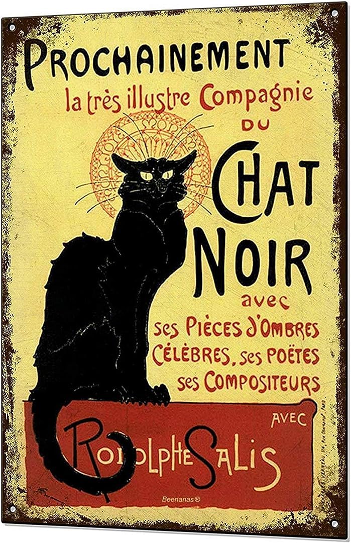 Bioprocess Black Chat Noir Cat Vintage Metal Sign Retro Tin Holiday Vintage Look Reproduction Metal Sign Retro Tin Plaque Inch Metal Sign 8X12 Inches