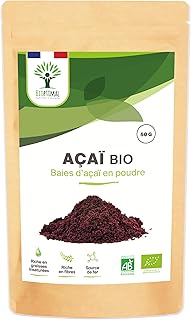 Açaï Bio en Poudre - Superaliment Riche en Fer Fibres Omega 9 - Puissant Antioxydant - Baie Lyophilisée de Qualité Prémium - 100% Pur Sans Sucre Ajouté - Conditionné en France - Certifié Ecocert - 50g