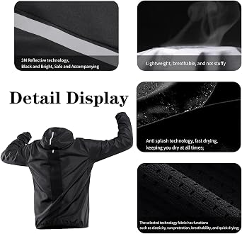 Mens Windbreaker Jackets Lightweight Breathable Packable Outdoor Cycling Running Jacket With Hood Gym