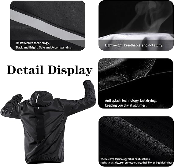 Mens Windbreaker Jackets Lightweight Breathable Packable Outdoor Cycling Running Jacket With Hood Gym
