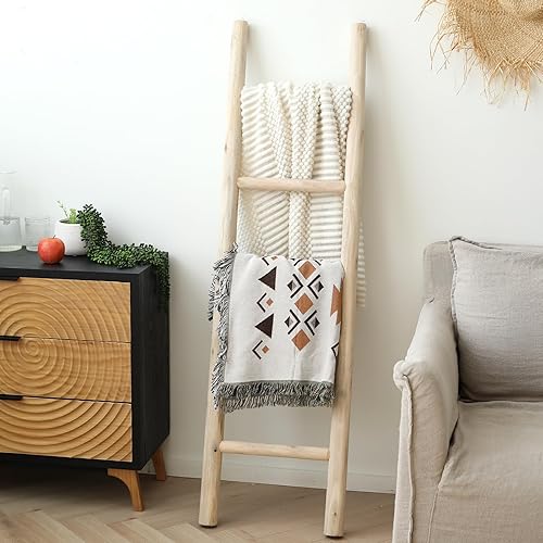 Miniatura 2 de FUIN Escalera de madera totalmente montada de 5 pies, para sala de estar, decoración de pared, soporte de colcha de granja, soporte de toalla de