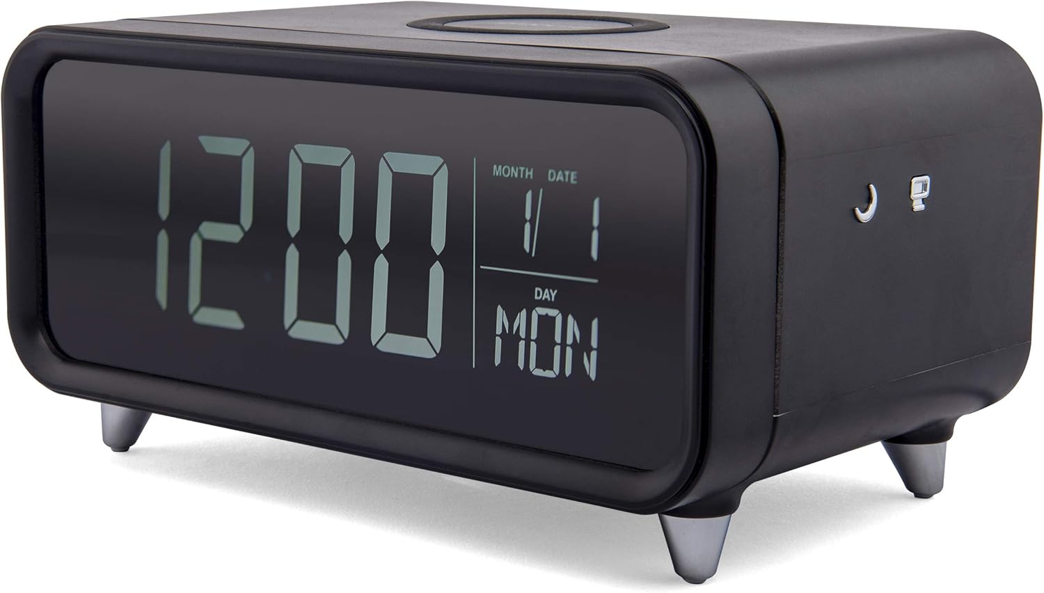 Groove Alarm Clock Radio with USB & Wireless Charging Black BigaMart