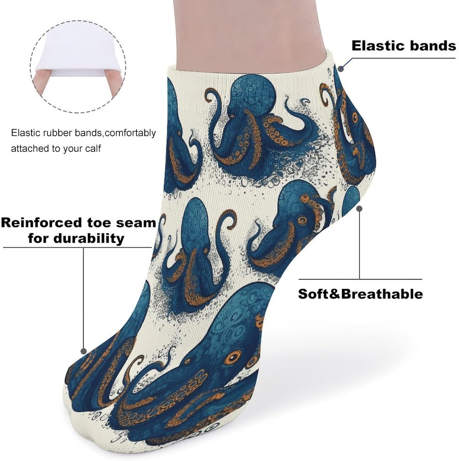 Tentacles Octopus Ankle Socks for Men Women 5 Pairs | Comfortable Casual Low Cut Socks, Lightweight No Show Breathable Athletic Socks, Soft Mini Crew Socks for All Seasons