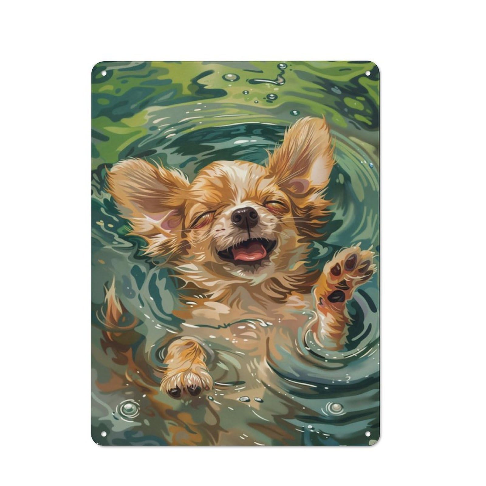 Vintage Tin Sign with Chihuahua Design 40x30cm, Nostalgic Nostalgic Wall Art for Living Room, Hallway, Kitchen Or Cafe