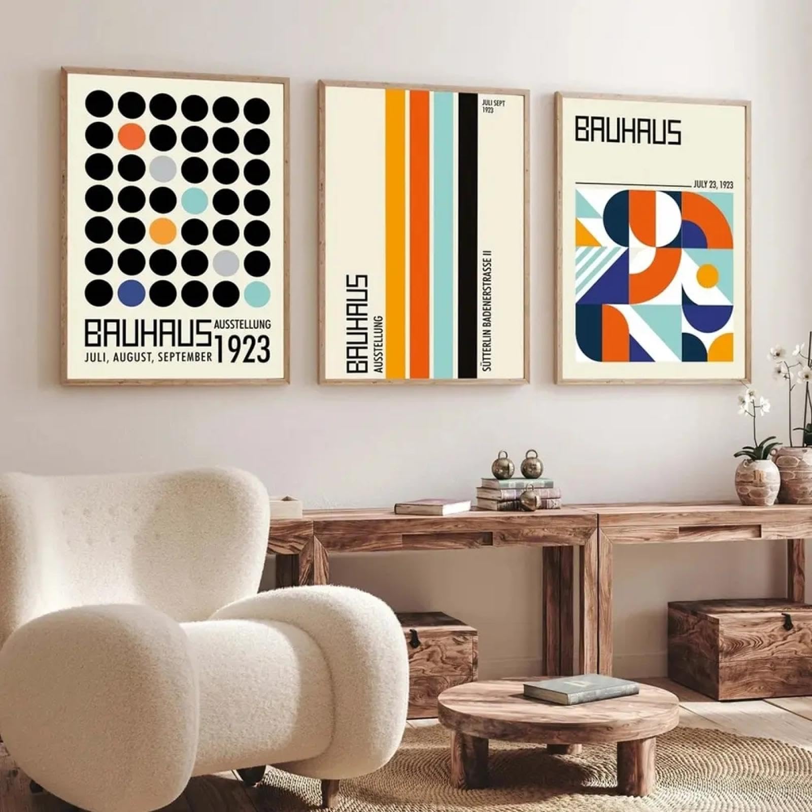 Quadro Su Tela Bauhaus Astratto Geometrico Verde Salvia | 30x40 Cm Senza Telaio | Decorazione Murale Moderna Per Soggiorno E Ufficio