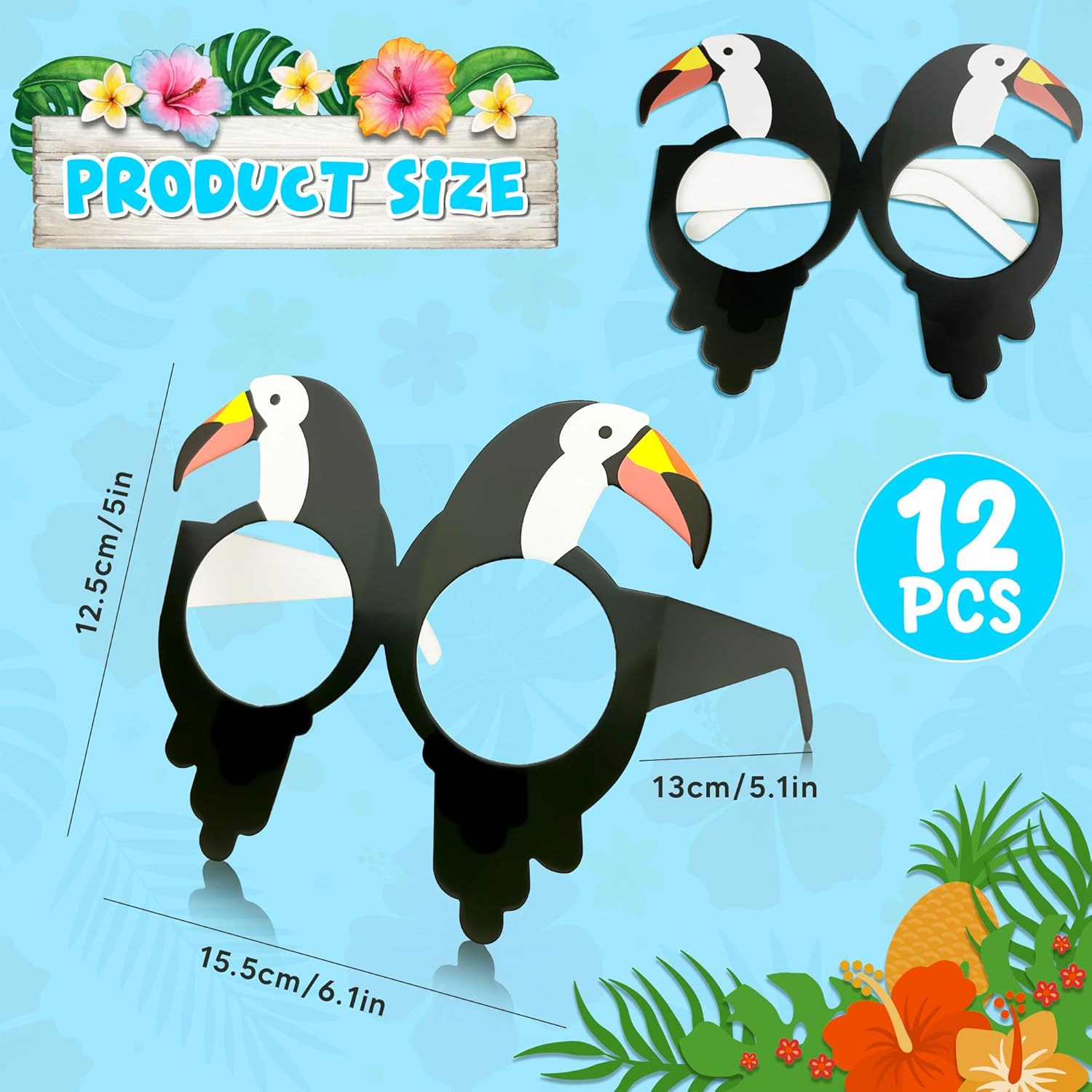 Luau Party Decorations - 12 PCS Hawaiian Theme Paper Eyeglasses for Tropical Beach party - Pool Party Decorations for Summer Leis Birthday Party Favors Dress Photo Booth Props - Luau Outfits for Women - Image 2