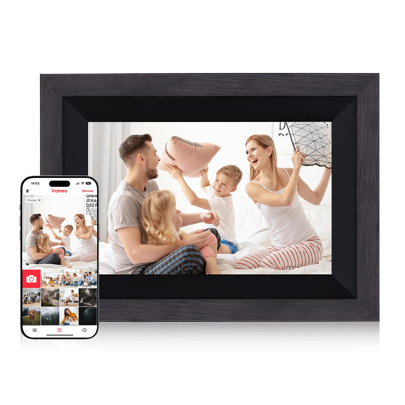 Digitaler Bilderrahmen, Rollei Smart Frame WiFi 105 10,1 Zoll Frameo WLAN Digital Photo Frame 1920x1200 Touchscreen 32GB Speicher Holz Schwarz Digitaler-Bilderrahmen-Digital-Elektronischer-Fotorahmen
