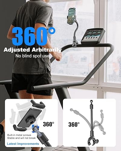 Miniatura 4 de Kolasels Soporte flexible para teléfono para bicicleta de ejercicio para interiores con doble protección para teléfono, clip para manillar de