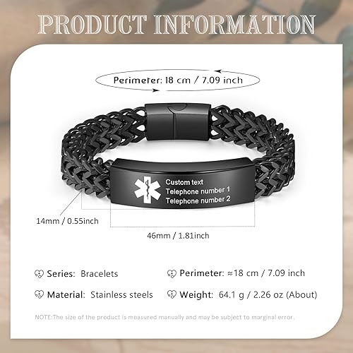 Miniatura 2 de OPALSTOCK Pulsera de alerta médica para mujeres y hombres, pulseras de identificación de alerta, pulsera de muñeca grabada de acero inoxidable con