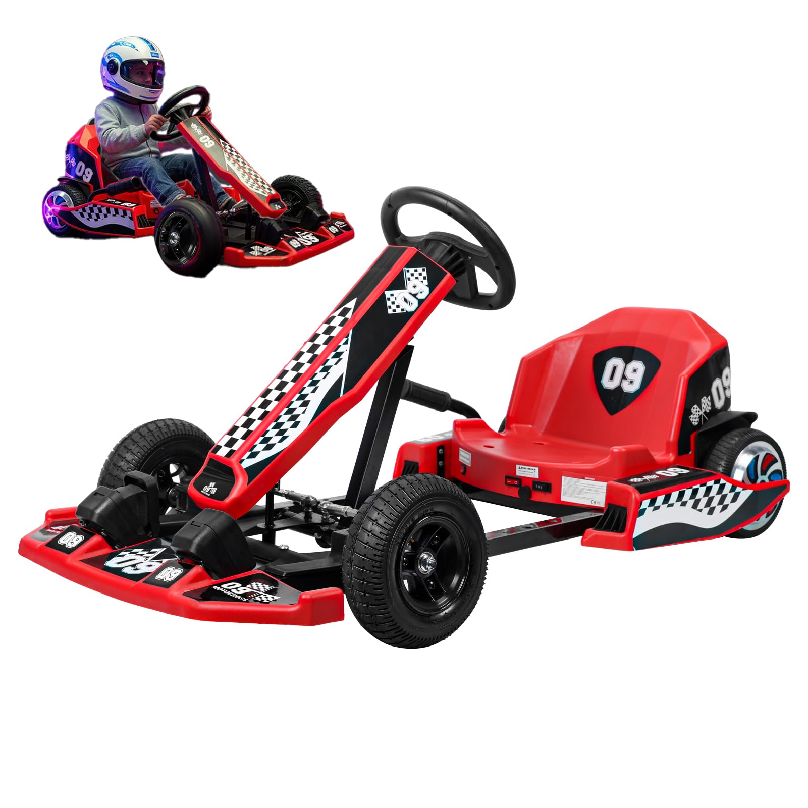 Go Kart Cart Go Carts 36V Electric Go Karts for Kids, 16 MPH Drift Kart with 350W Motor, Drift/Sport Mode, Length Adjustment Sturdy Plastic Frame, 187LBS Capacity Red US