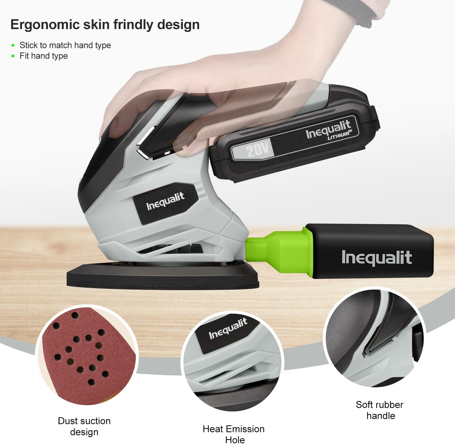 Cordless Detail Sander, Electric Sander with 12000 RPM 20V 1.3Ah, Including 20Pcs Sandpapers and Dust Collection System for Precise Sanding in Tight Spaces, Battery and Charger Bundled