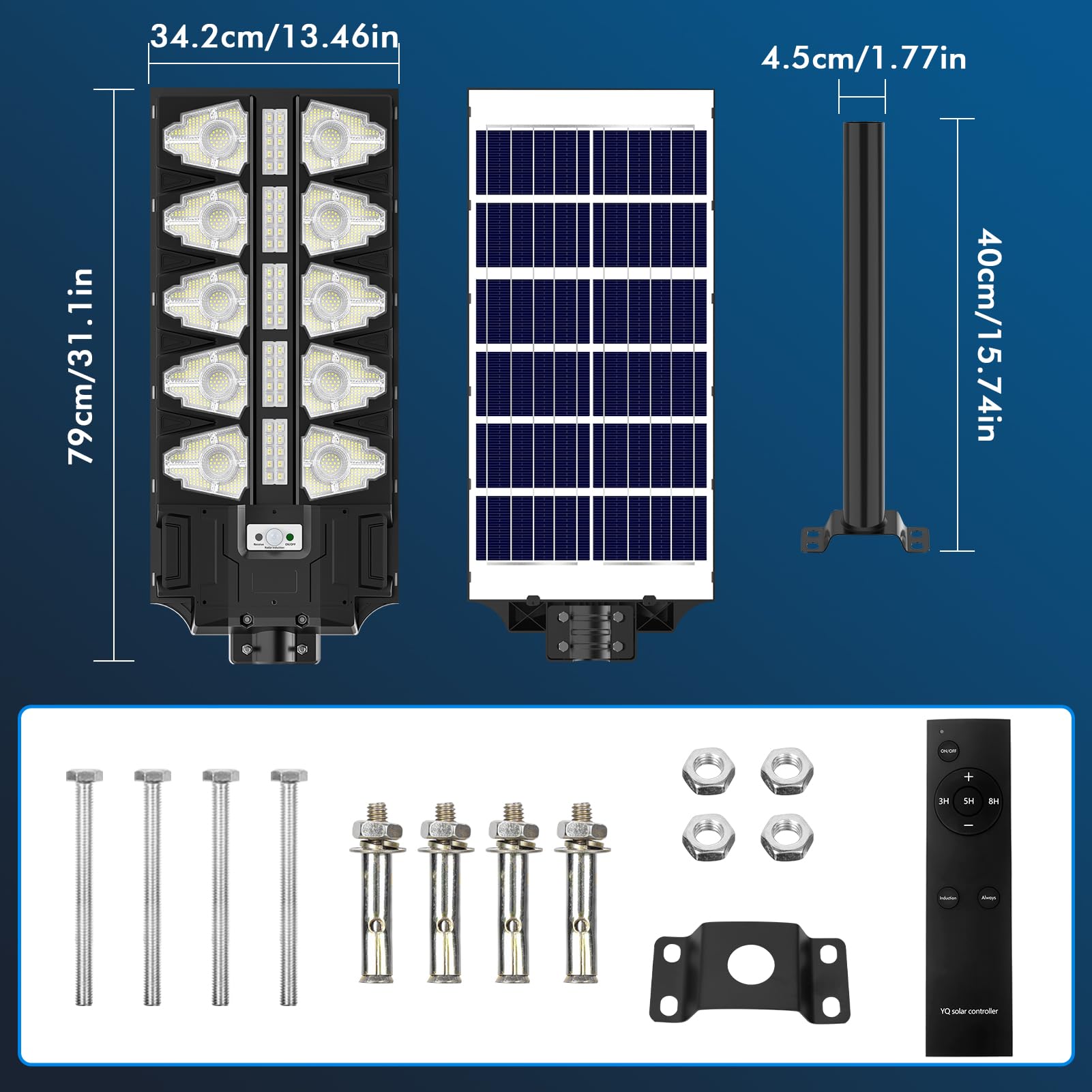 Bellany 4er 2000W Solar Straßenlaterne für Außen, 20000LM LED Strahler mit Bewegungsmelder, IP65 Wasserdichte Solarlampen mit Bewegungssensor, 6500K Solarleuchte Solarstrahler für Hof Garage Parkplatz