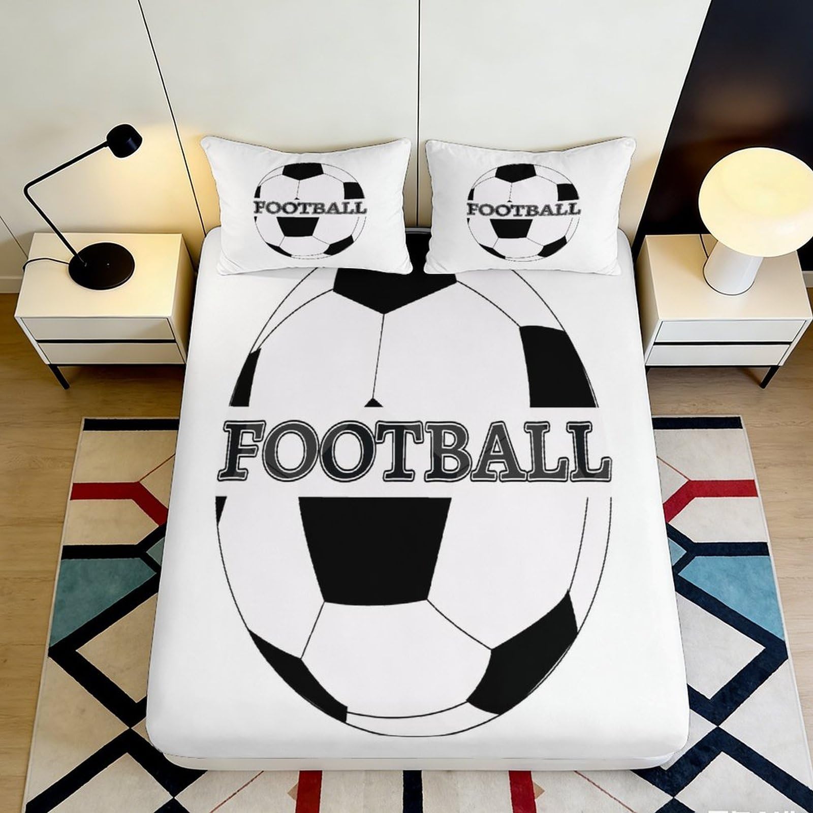 3D Printed Soccer Ball Fitted Sheet Microfiber Non Slip Football Bed Cover for Bedroom Dorm Easy Care Mattress Protection 120x200x25cm