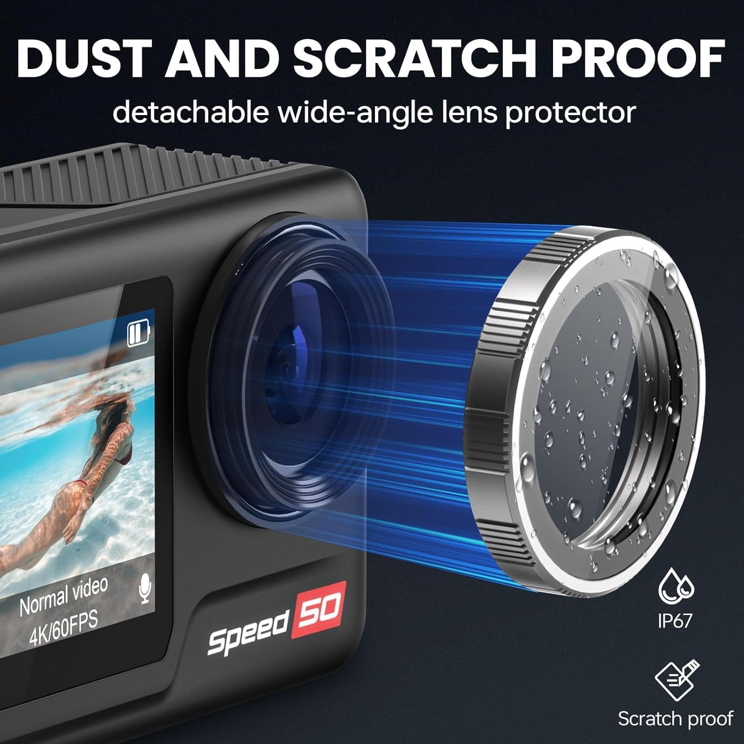 Hiicam Speed 50 camera with detachable wide-angle lens protector