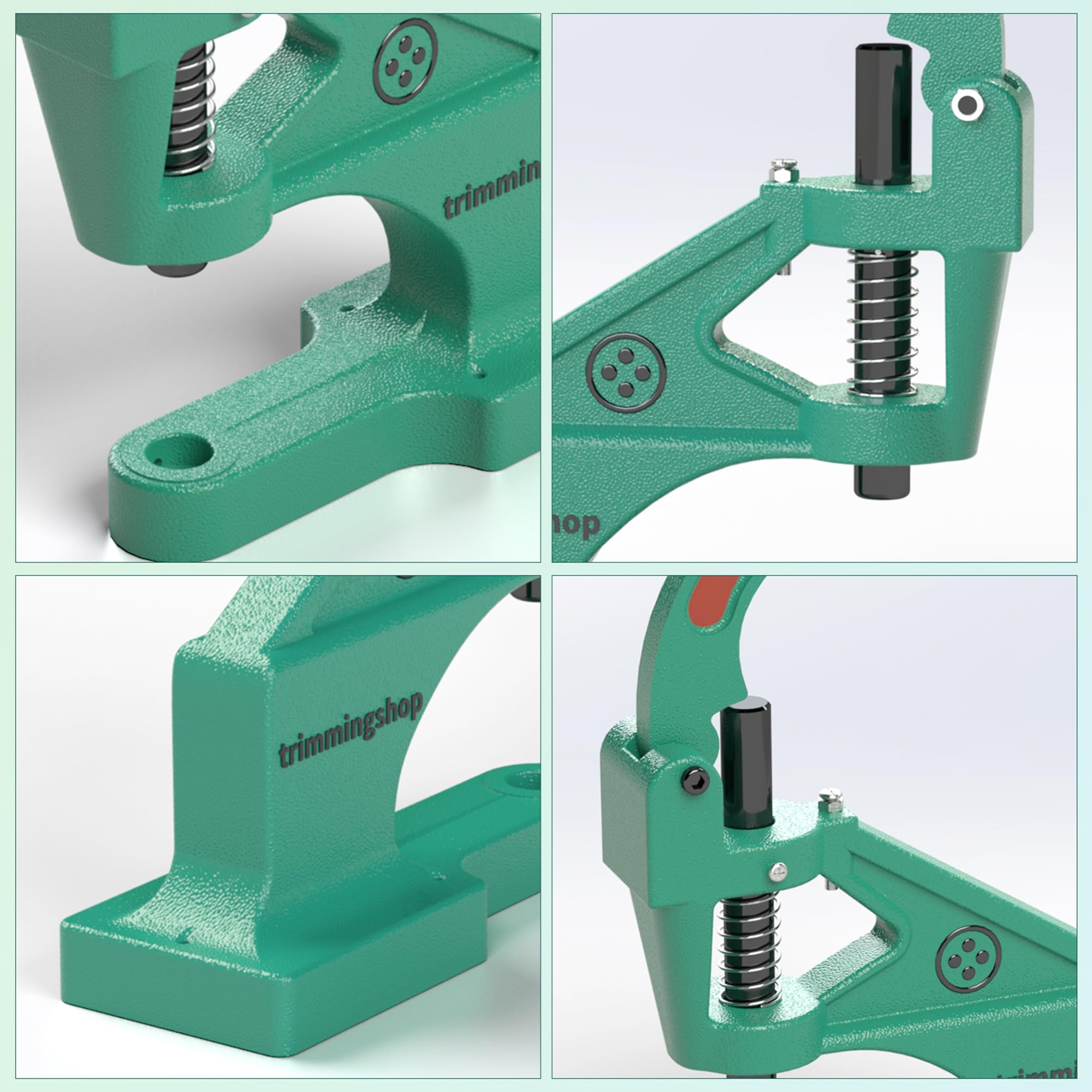 Trimming Shop Juego de 100 broches de presión de 12 mm, color blanco perla, botón de presión de metal con juego de troqueles de fijación y prensa manual universal The Green Machine para ropa de camisa