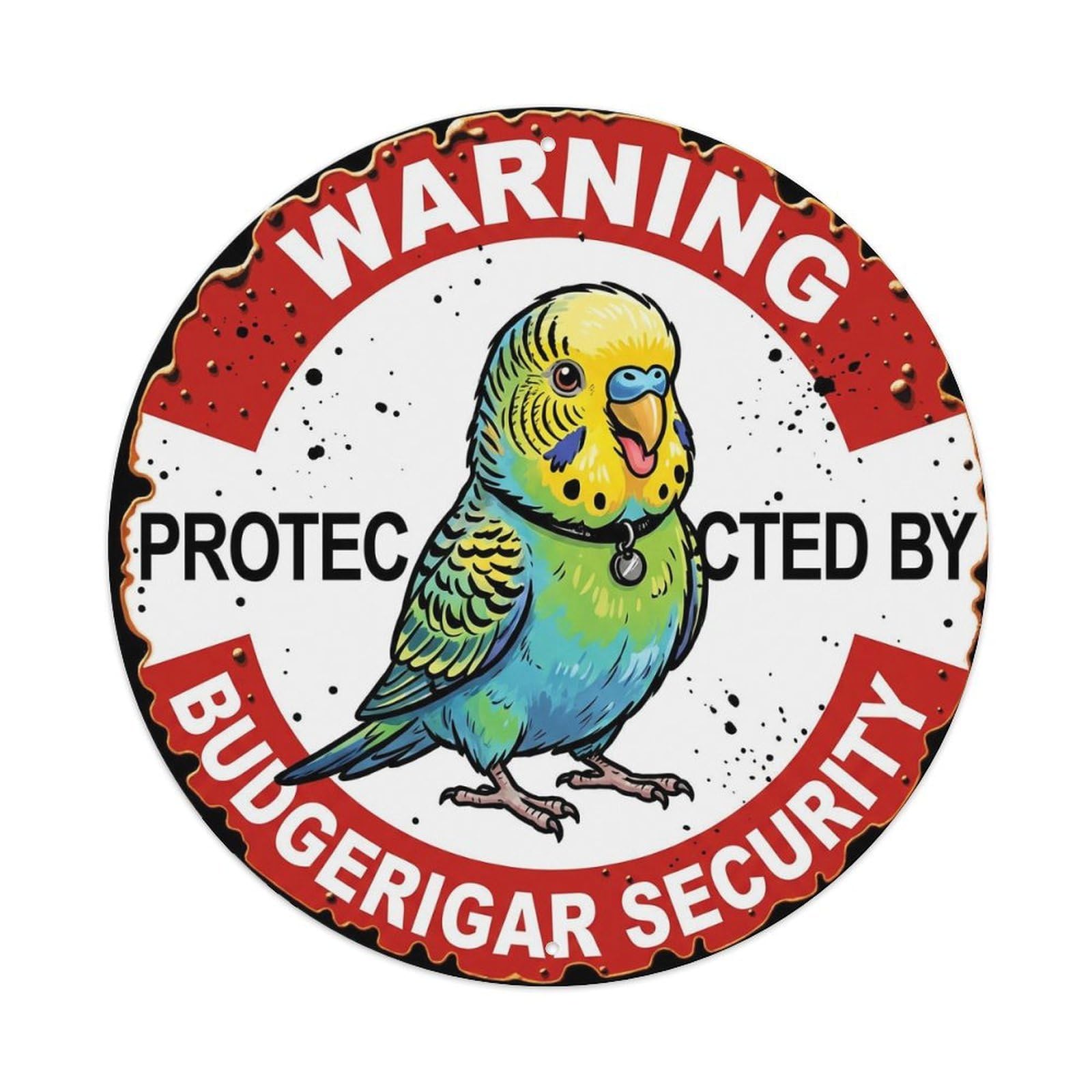 Tgrcjimh Style Metal Tin Sign Warning Protected By Budgerigar Security Vintage