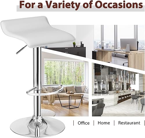 Miniatura 8 de Juego de 4 taburetes de bar, taburetes de bar giratorios ajustables de piel sintética con reposapiés, base cromada, sillas de bar modernas