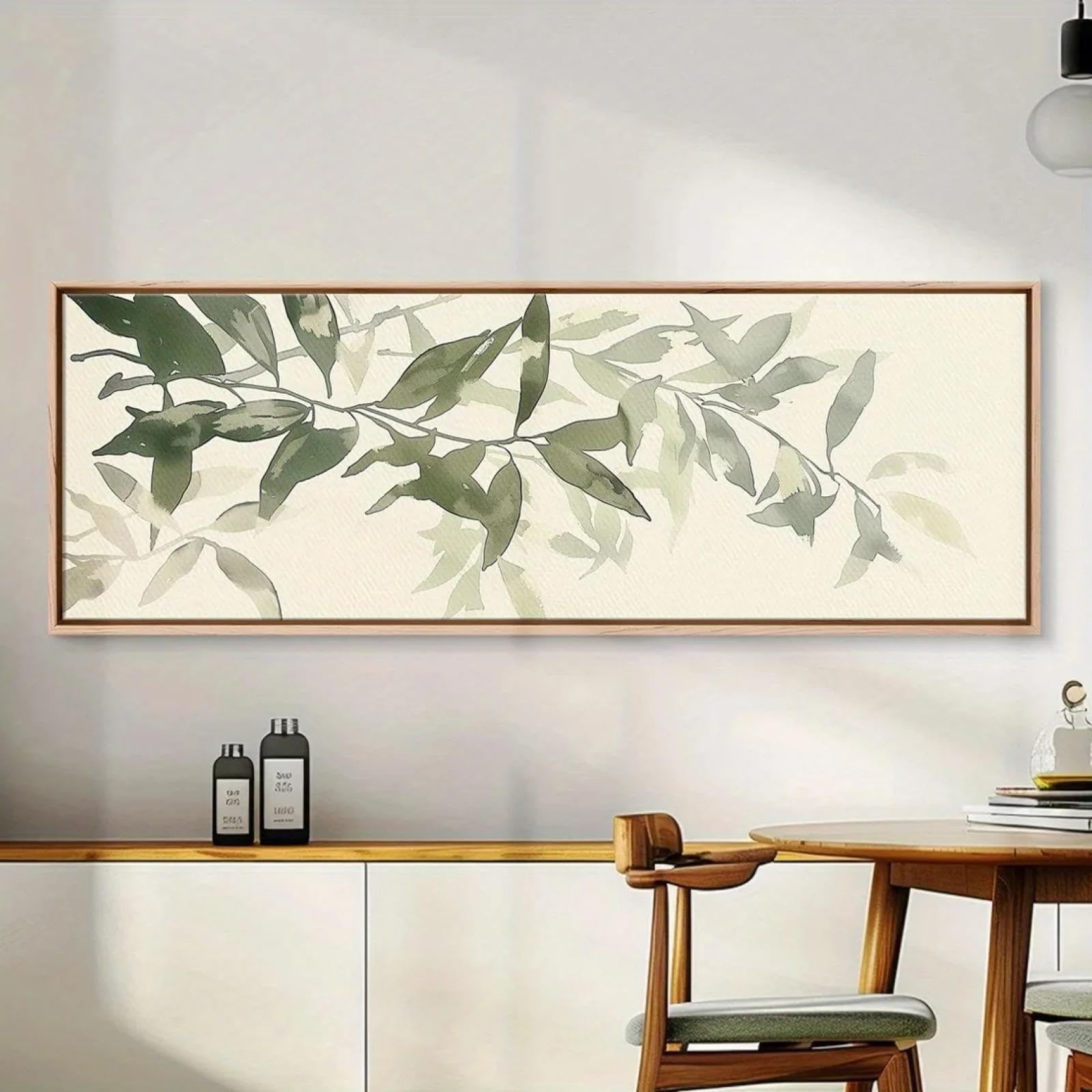 LMYSXAOZ Sage Green Plant Horizontal Canvas Print White Cloud Background Landscape Wall Art Poster for Living Room Decor 40x80cm Frameless