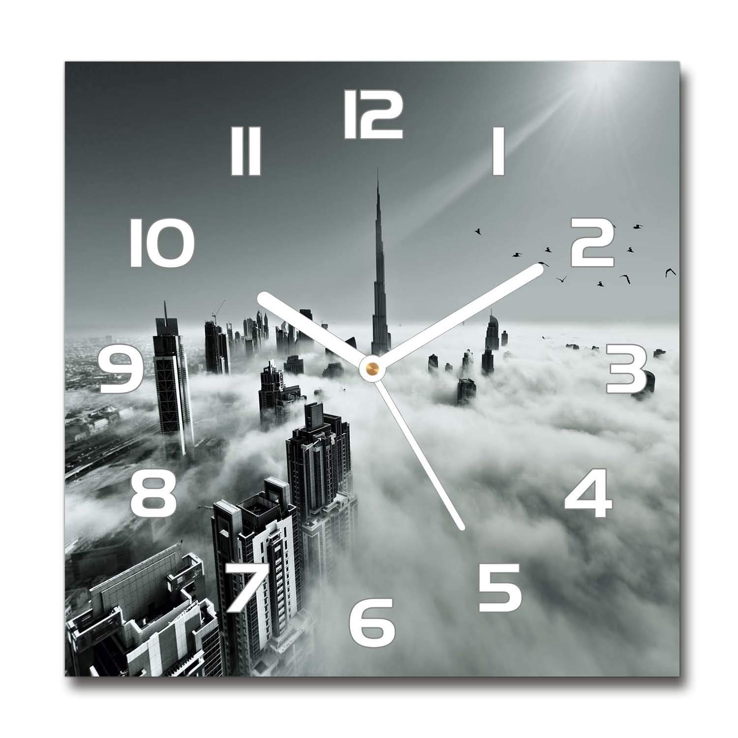 Horloge en verre 60x60cm Tulup design Dubaï avec aiguilles blanches