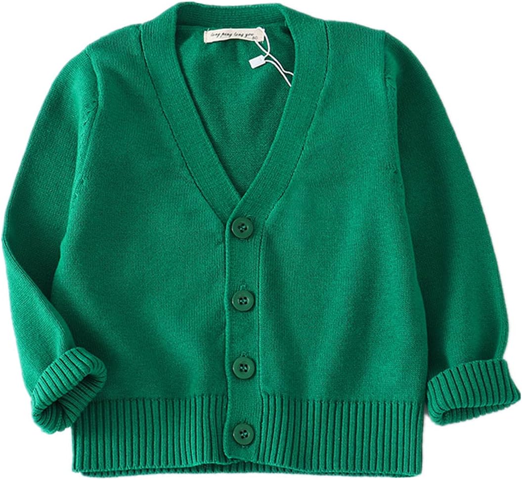 PTPUKE Unisex Boy' Girls' Cardigans Sweater V-Neck Long Sleeve Button Soild Cotton Knit Sweaters for 1-8 Years