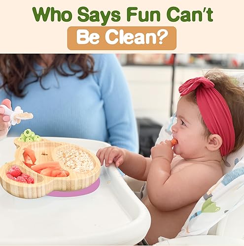 Miniatura 6 de Platos de bambú para niños  Placa de succión de bambú para bebés y niños pequeños para la alimentación y el destete  Promueve la autoalimentación