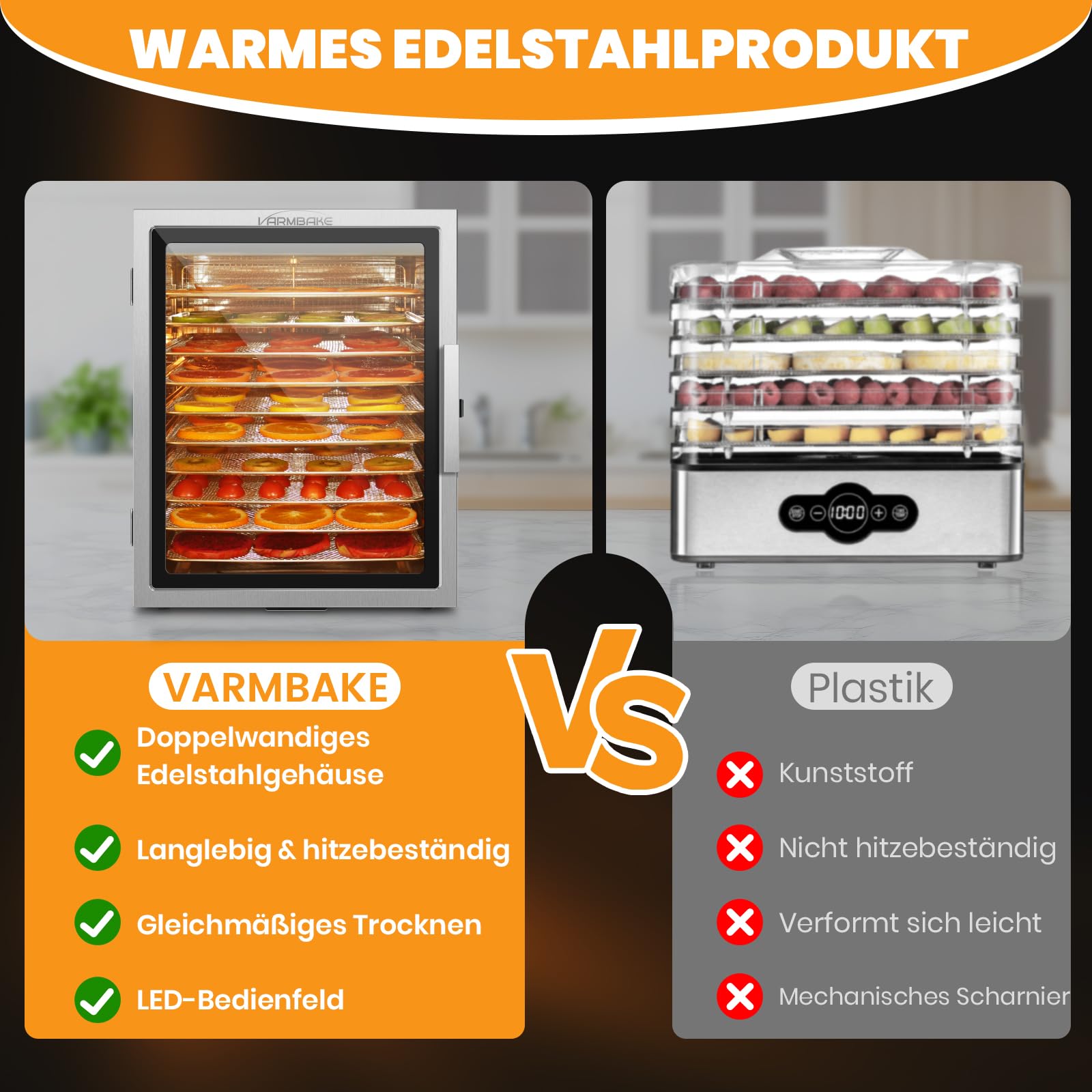 Suszarka ze stali nierdzewnej, 10 poziomów, 0,84 ㎡ powierzchnia suszenia, 30-90°C, duża suszarka do owoców, 800 W, do warzyw, mięsa, pomidorów, 316 tac (29 x 29 cm)