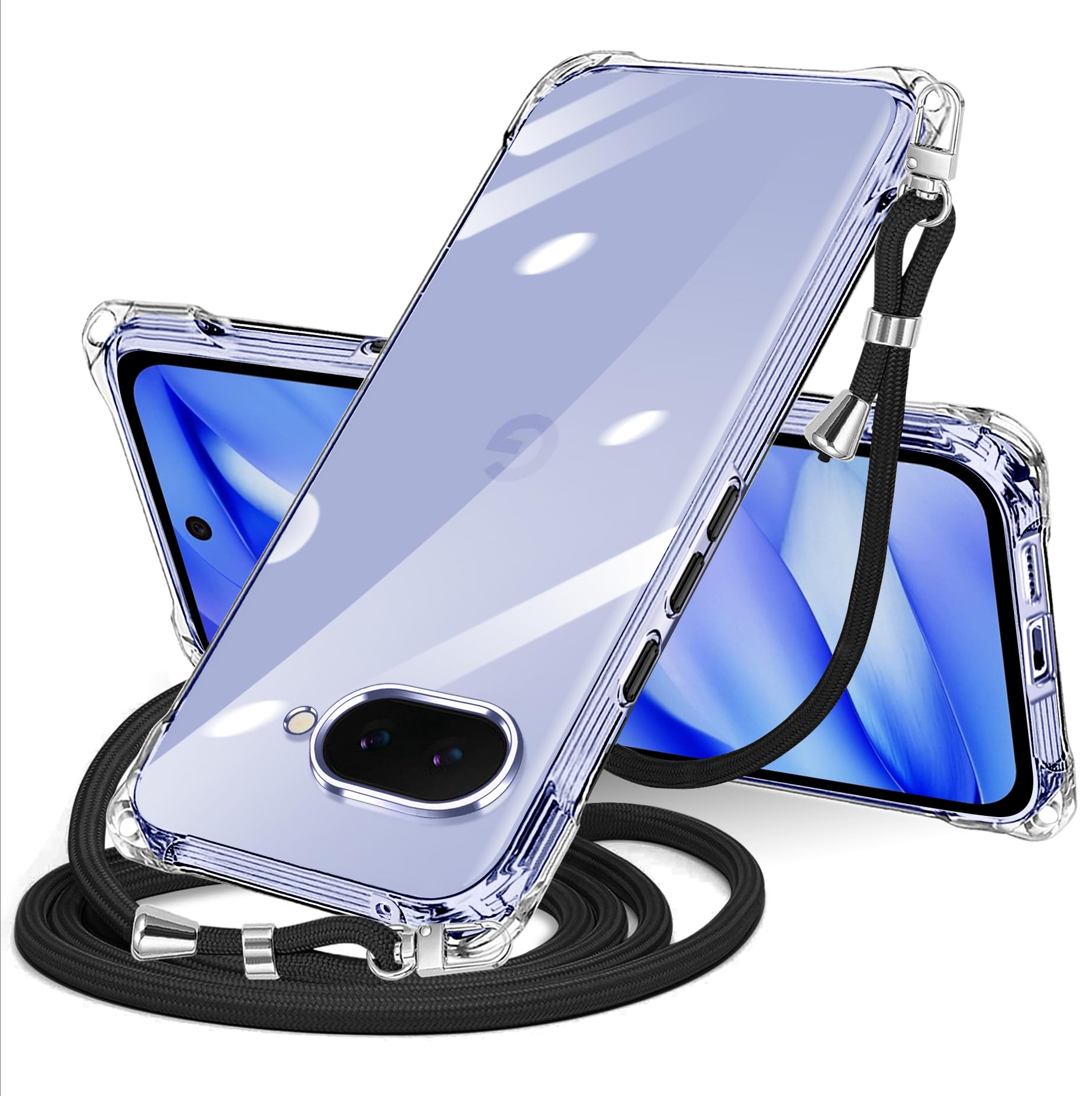 NISIILNG Google Pixel 9a 用 ケース クリア ショルダー pixel9a 用 スマホケース ピクセル 9A カバー 肩掛け 斜めかけ 縄掛けケース 耐衝撃 透明 薄型 軽量 TPU 紐付き 斜めがけ 織りストラップ付き ネックストラップ ショルダー 縦/横 2WAY 長さ調整可能 取り外し可能 落下防止 紛失防止 (クリア)